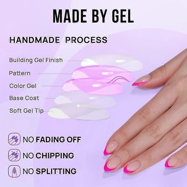 French Manicure False Nails Almond Shape - Hot Pink False Nails Short