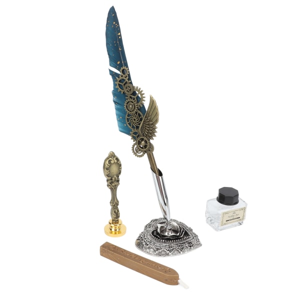 Quill Pen Sæt Metal Penholder Retro Elegant Style Klar Gravering Flad Spids 1 til 5 mm/0,04 til 0,20 tommer Skrive Dip Pen Kit Marineblå