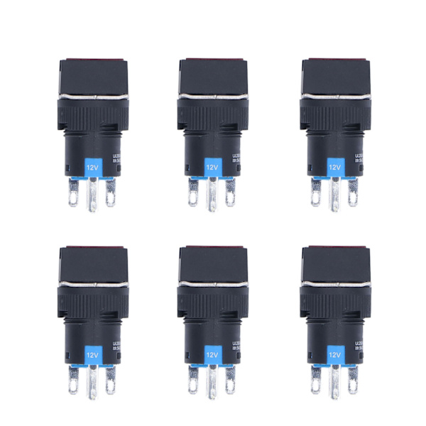 25 stk. trykknapskontakt Momentary Self Locking 16mm firkantet med lyssæt kit 12V rød