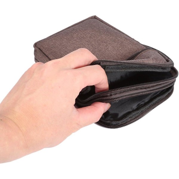 Brun-bælteclips Universal posetaske, 6,3 tommer denim Casual Taske Vandring til Mænd Bæretaske Shell Bag Bælteclipsepose med flere løkker tegnebog