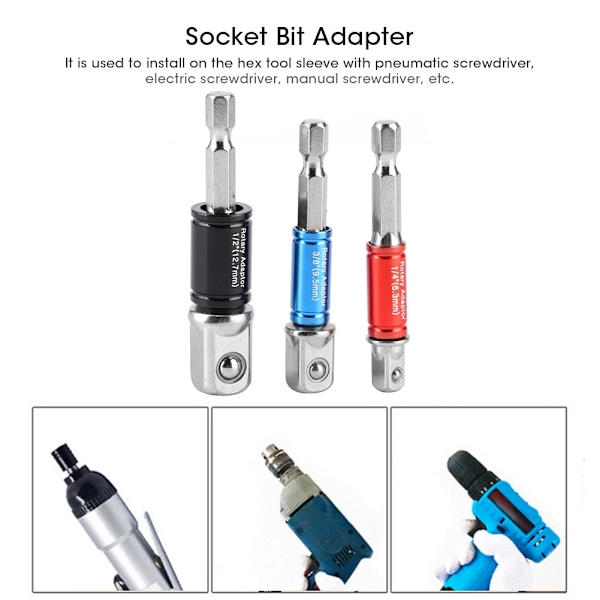 3-pack Hexborrbitsadapter för eldrivna skruvdragare 1/4 tum, 3/8 tum, 1/2 tum Typ C