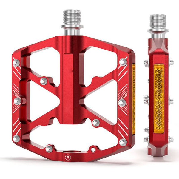 (Röd) Cykelpedaler i aluminium med reflexer, aluminiumlegering med reflexer, fotpinnar, tillbehör till cykelutrustning
