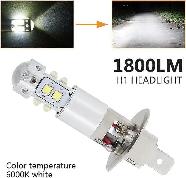 2 stk H1 LED-frontlyspærer Superlyse 6000K Hvite LED-tåkelyspærer Frontlys