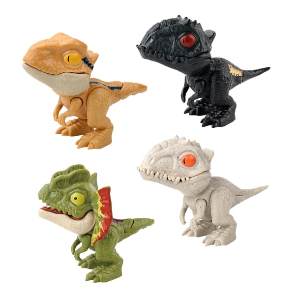 Nyhedshånd Dinosaur Legetøjssæt - 4 stk. bevægeligt led, udsøgt tekstur, realistisk form, fingerbidning - ideel til børn