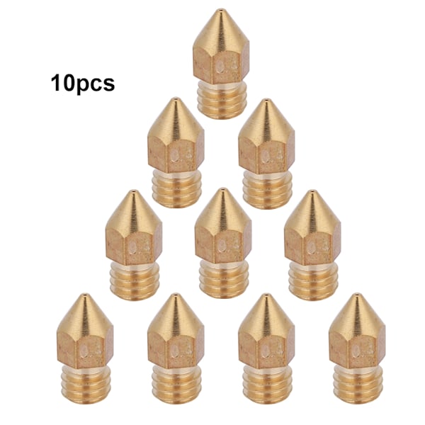 10 stk. MK8 Messing Ekstruder Dyse til 3D Printer CR-10 A8 1,75 mm/0,4 mm