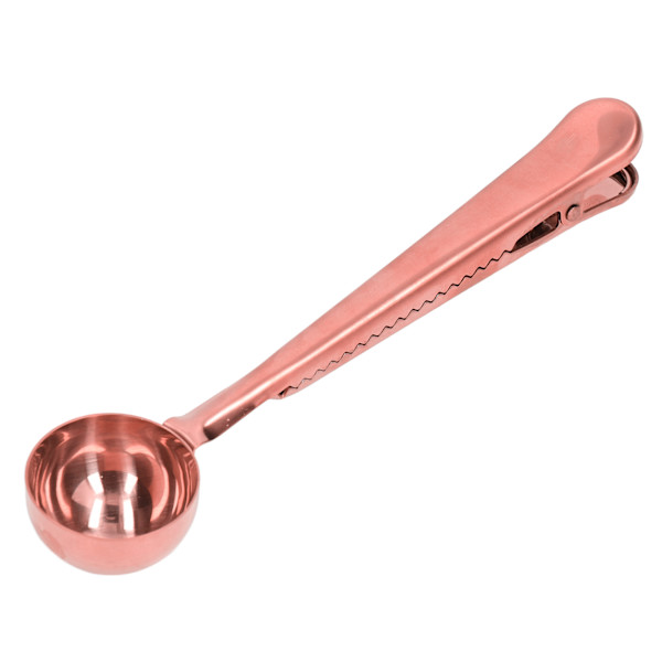 Kaffesked med Förslutningsklämma 2 i 1 Rostfritt Stål Tättslutande Fördjupad Design Praktiska Kaffedrickverktyg Roséguld