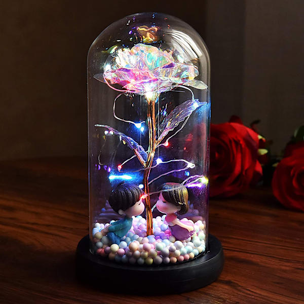 Glas Kunstig Rose LED Lyskæde Valentinsdag Gave Gave Simulering Blomst Glas Cover Led Lys