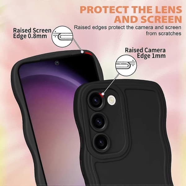 Samsung Galaxy S23 Plus Phone Case, Curly Wavy Frame Liquid Silicone Flexible Soft Shockproof Camera Protection Bumper Cover