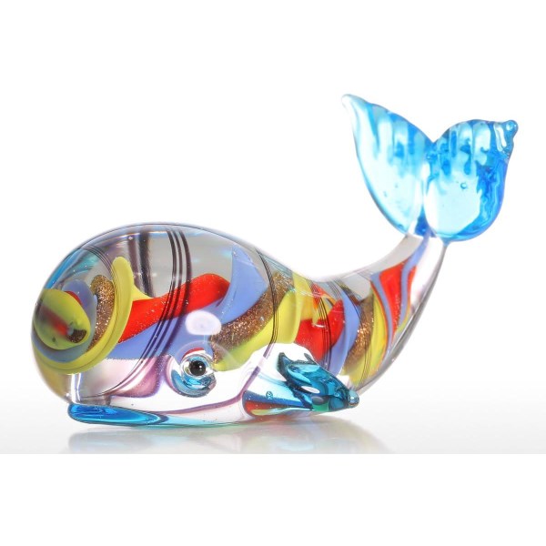 Fargerik hval gave ornament blåst glass dyrefigur hjemmeinnredning flerfarget