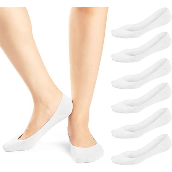 6 par usynlige sokker for kvinner (hvite) ultralave brystfôrsokker, sklisikre usynlige sokker egnet for utleie av båtleiligheter