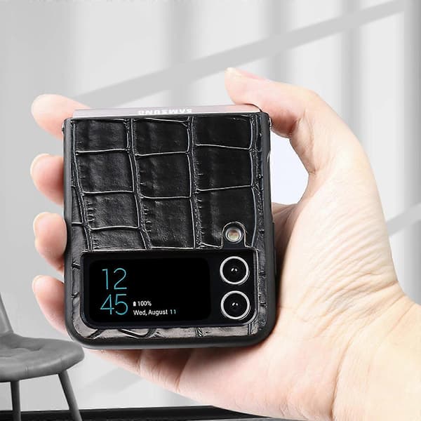 Crocodile Pattern Case Compatible with Samsung Galaxy Z Flip 4, PU Leather + Shockproof Hard PC Frame Protection