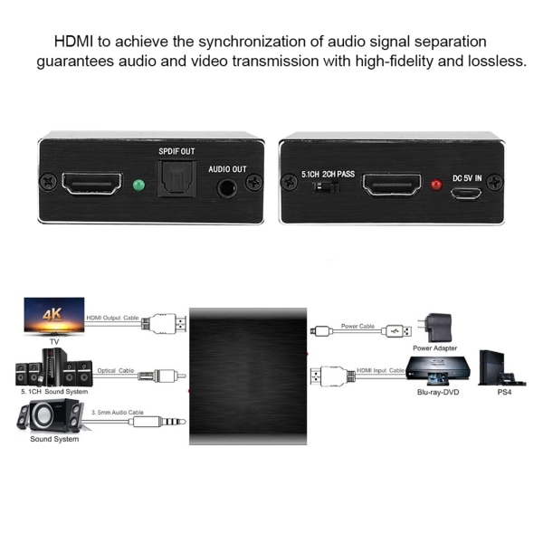 4K x 2K HDMI 1.4 Audio Extractor 5.1 Lydkanals optisk fiberkonverteradapter