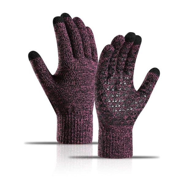 Talvi 1 kpl Beanie Gloves huivi miehille ja naisille, neulottu fleecevuorattu lämmin kosketusnäyttökäsineet Beanie Infitiny set, ruusunpunainen