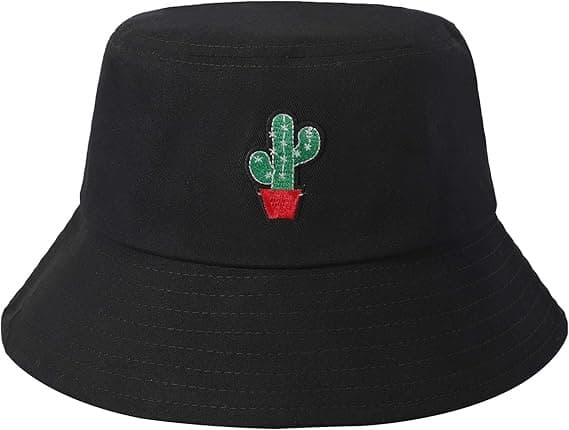Fiskerhatte i bucketmodel, Sort Kaktus, One Size Dame