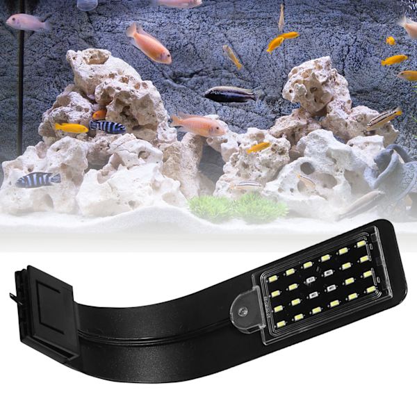 Klemme Akvarielys Høj Lysstyrke Justerbar Energibesparende Fiskekum LED Klipslys til Akvarier Fiskekummer X5 Sort Skal (Fuld Hvid Rund Indsats)