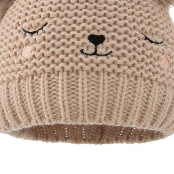Lasten kirjailtu neulottu hattu Kiinteä kaksoispallovillahattu baby syksyyn ja talveen (khaki)