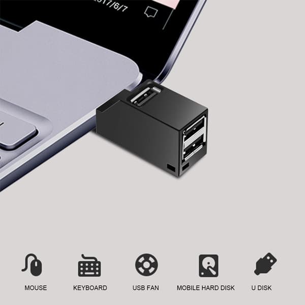 3-i-1 USB2.0 Splitter Hub ABS Mini Direkt Plug-In Extender Datortillbehör (Svart 2.0)