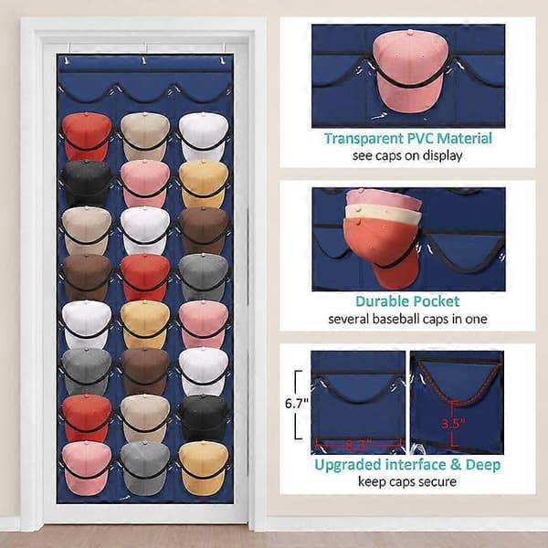 Hat Rack for Baseball Caps, 27 Pockets, Hanging Over the Door