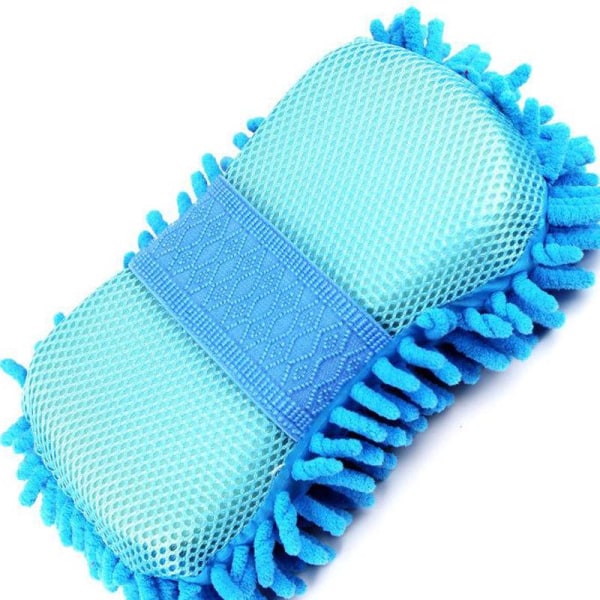 Stor mikrofibervaskehandske (blå) med integreret håndledsrem til rengøringssvamp
