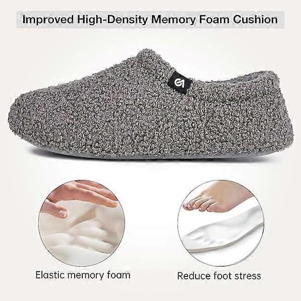 Bløde hjemmesko til kvinder, varme og behagelige, skridsikre indendørssko med memory foam (grå)