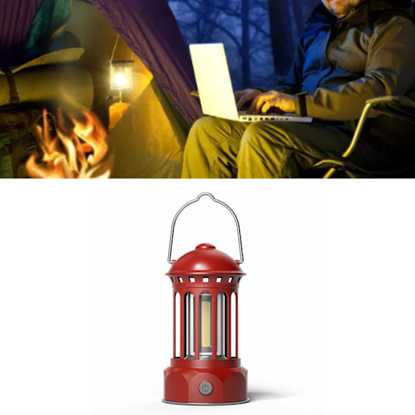 COB Campinglykta Retro ABS Krompläterad Järn Bärbar Campinglampa för Utomhusfiske
