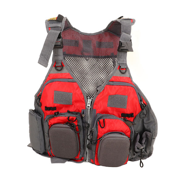 Mesh Fly Fishing Vest Rød Fri Størrelse Flere Lommer Letvægts Åndbar Vest til Udendørsaktiviteter
