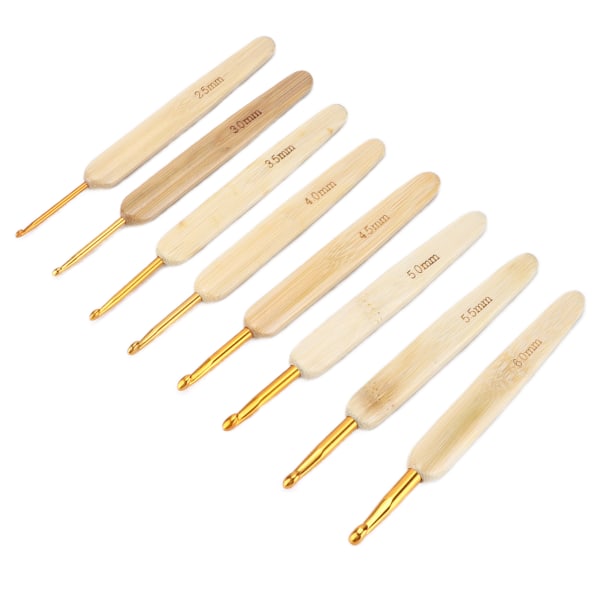 8 stk hæklenåle Alumina nål Bambus håndtag gyldne væveværktøjer til kunsthåndværk elskere