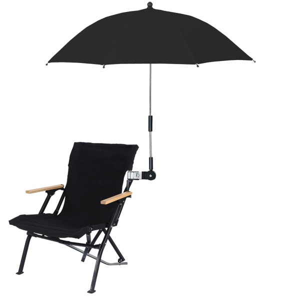 Bærbar stoleparaply med klemme - justerbar højde og universel pasform (55 cm paraplyhøjde, 80 cm dækseldiameter) black