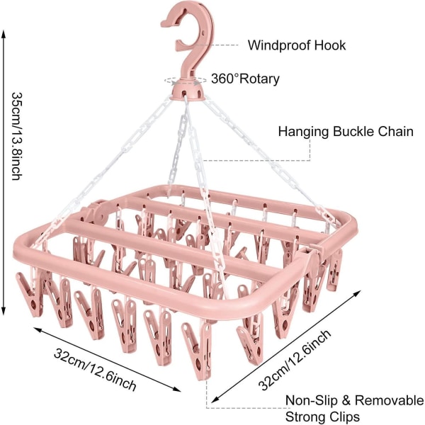 Sammenklappeligt hængende tørrestativ med 32 vindtætte pinde