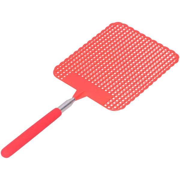 Retractable Plastic Fly Swatter Mosquito Racket with Stainless Steel Rod for Home OfficeRed