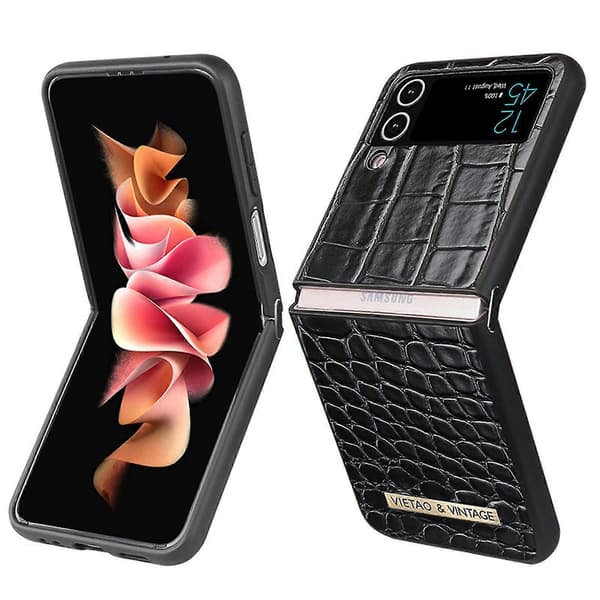 Crocodile Pattern Case Compatible with Samsung Galaxy Z Flip 4, PU Leather + Shockproof Hard PC Frame Protection