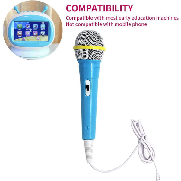Två trådbundna mikrofoner, 3,5 mm kabelansluten dynamisk mikrofon, batterifritt ljus, barnsångmaskin, trådbunden hushållsmikrofon (blå + rosa)