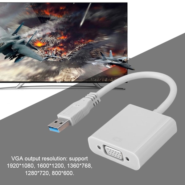 USB 3.0 till VGA Adapterkabel för Win 7/8 System (Vit)