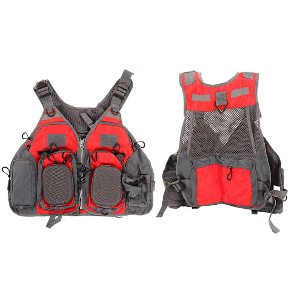 Mesh Fly Fishing Vest Rød Fri Størrelse Flere Lommer Letvægts Åndbar Vest til Udendørsaktiviteter