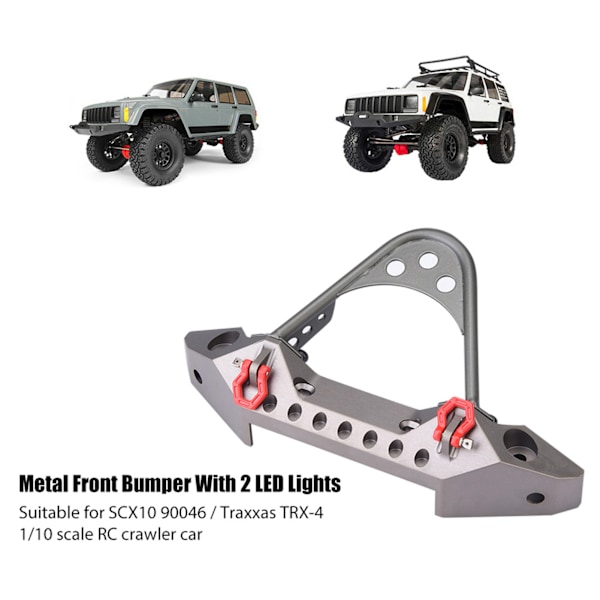Metall fremre støtfanger med 2 LED-lys for Traxxas TRX-4 1/10 RC beltebil (titanfarge)