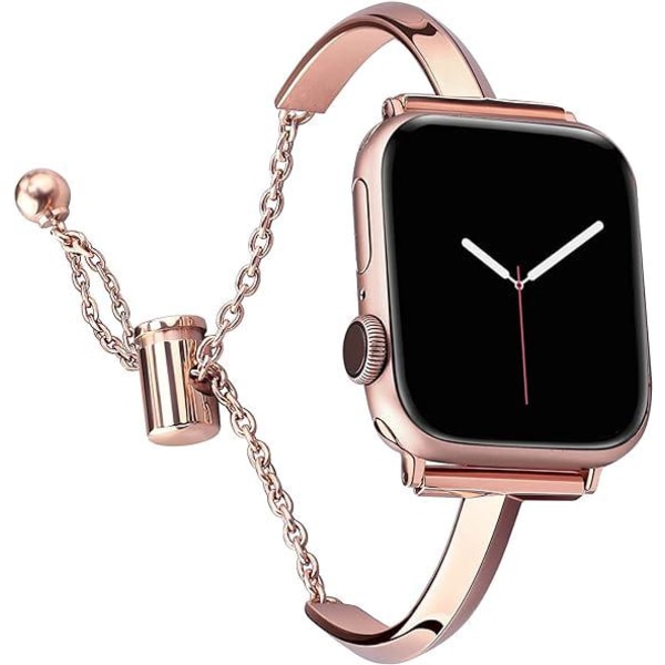 Ruostumattomasta teräksestä valmistettu ranneke (Rose Gold) Yhteensopiva Apple Watch iWatch -sarjan 42/44/45/49MM rannekkeen, erittäin ohuen monitoimisen naisten hihnan kanssa