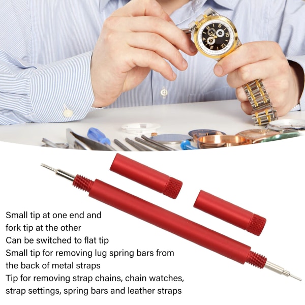 Professionellt dubbelhuvud fjäderstångsverktyg för borttagning av watch - watch i rostfritt stål, röd cylinder Red