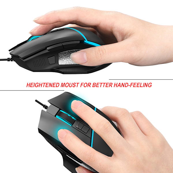 Kablet Gaming Mus USB Farverig Belysning Justerbar 6400DPI Computertilbehør