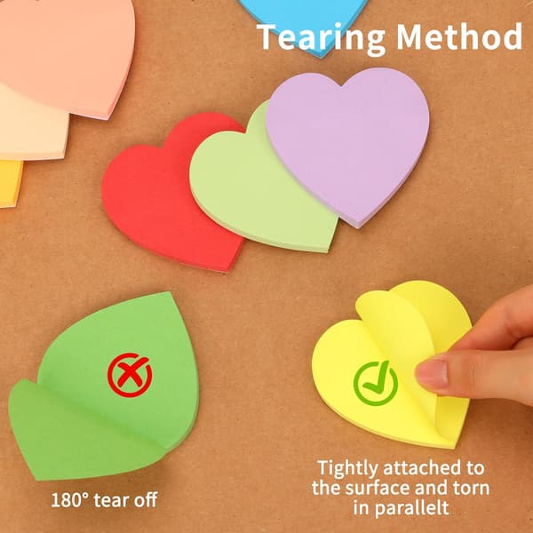 16 pakker hjerteformede sticky notes, 16 farver 30 ark/blok, 480 ark formede sticky notes, søde memoblokke farverige sticky notes