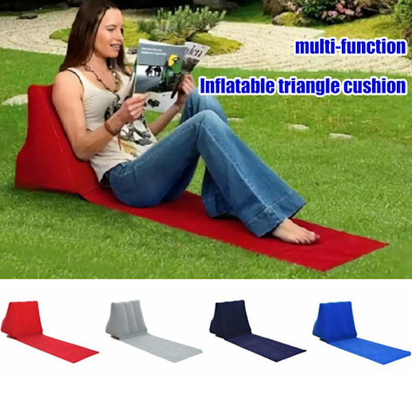Trekantet pute strandmatte PVC flokking oppblåsbar strandstol pute sammenleggbar strandpute matte for utendørs camping strand mørk blå
