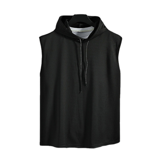 Herrarnas Ärmlös Huvtröja Gym Tröja Väst Topp Hudvänlig Polyester Solid Färg Svart 2XL