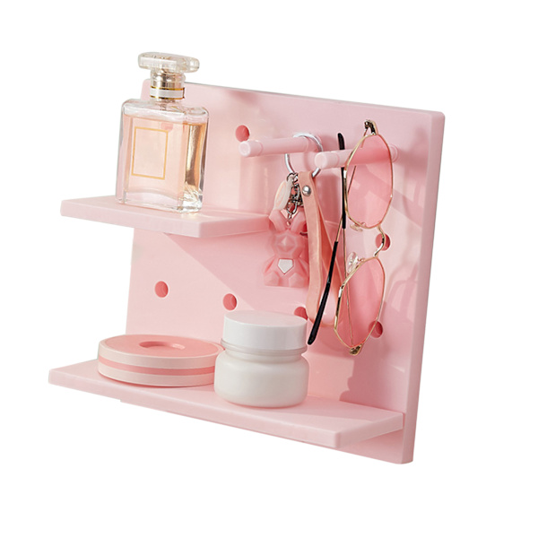 Pegboard väggorganisatör hyllor stansfria multifunktionella vägg Pegboard organisatör för docka rosa