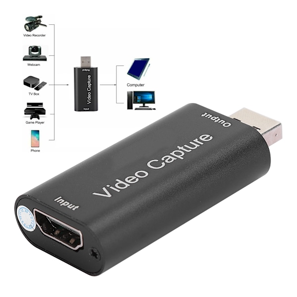USB2.0 HDMI -videotallennuskortti, 1-suuntainen suora lähetyslaatikko, tuki OBS:lle, musta