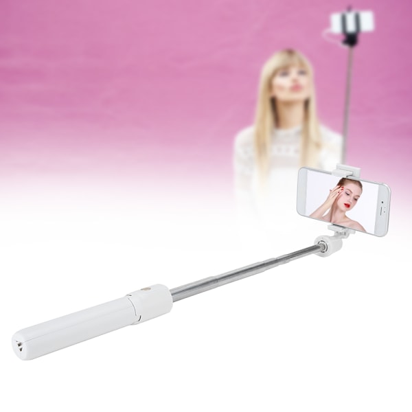 K07 Kannettava matkapuhelimen Bluetooth-kauko-ohjain Selfie-tikku jatkettavalla jalustalla, valkoinen