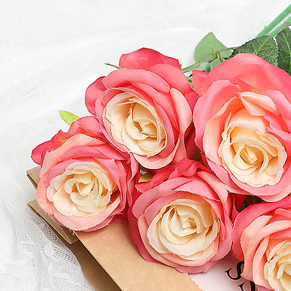 5 stk Kunstig Blomst Rose Klar Farge Langvarig Attraktiv Dekorativ Falsk Silkeblomst Dekorasjon Rosa Gul