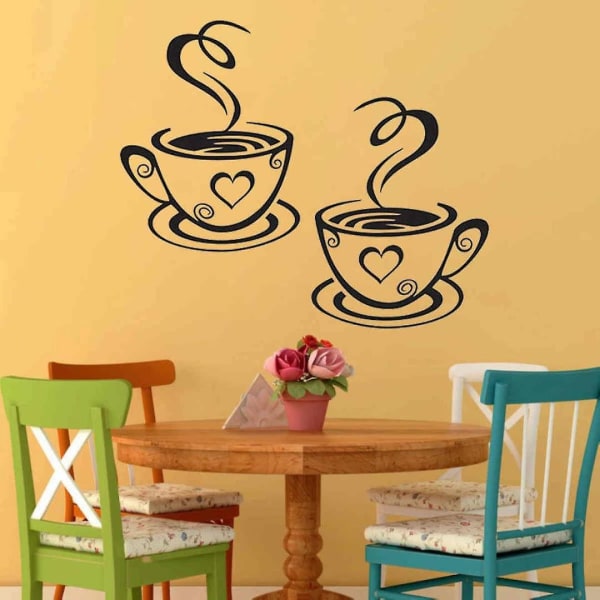 Kaffekop design vægklistermærker - sæt med 2 til køkken- og restaurantindretning