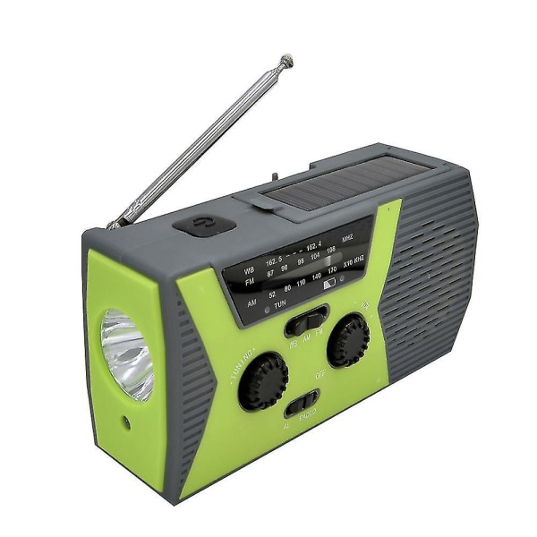 Green Solar Hand Crank Dynamo Weather Radio taskulamppulaturi lukuvalolla ja 4000 mAh power