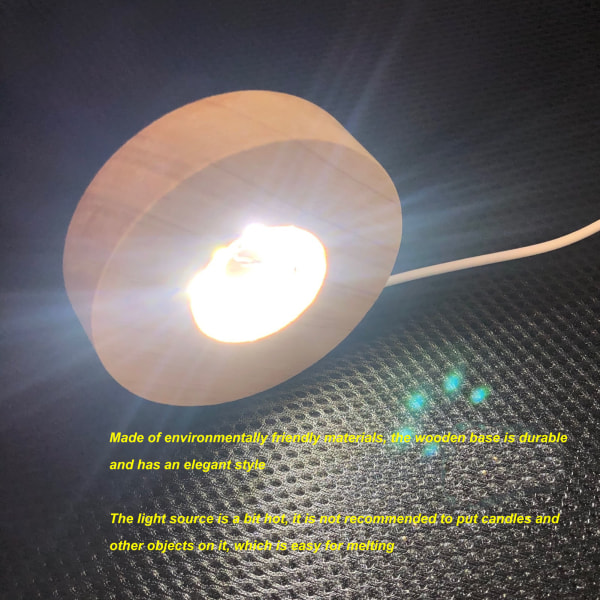 Ekträ LED-ljusbas - Rund 2cm/0,8in tjocklek - USB gränssnitt - Glödande dekorativ displaylampa för hemmet (5V) White