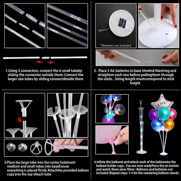 Ballongstativ Kit Färg LED Ljus Plast Ballongstativ Fäste Ballongpinnar Stativ för Födelsedagsfest Bröllopsdekoration