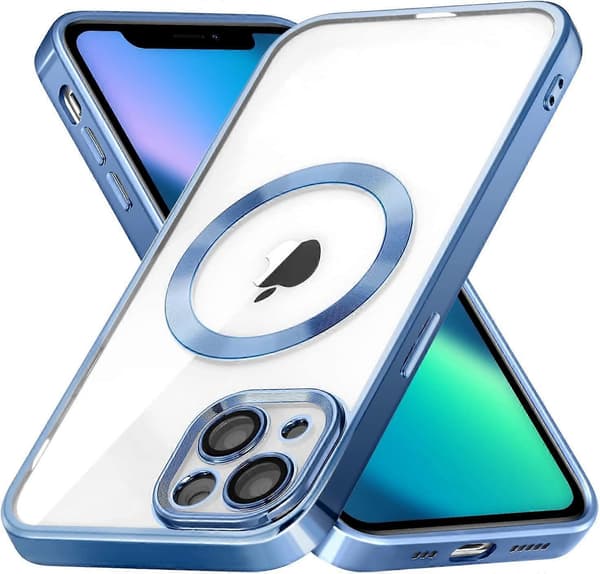 Case for iPhone 14, iPhone 14 (6.1 inch) Mobile Phone Case Compatible with Wireless Charging, Blue Edge Electroplated Soft TPU Shockproof Case for iPho